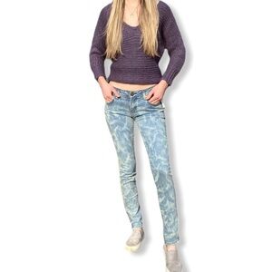 Y2K Jeans Low Rise Tie Dye Skinny Ankle Zip Blue